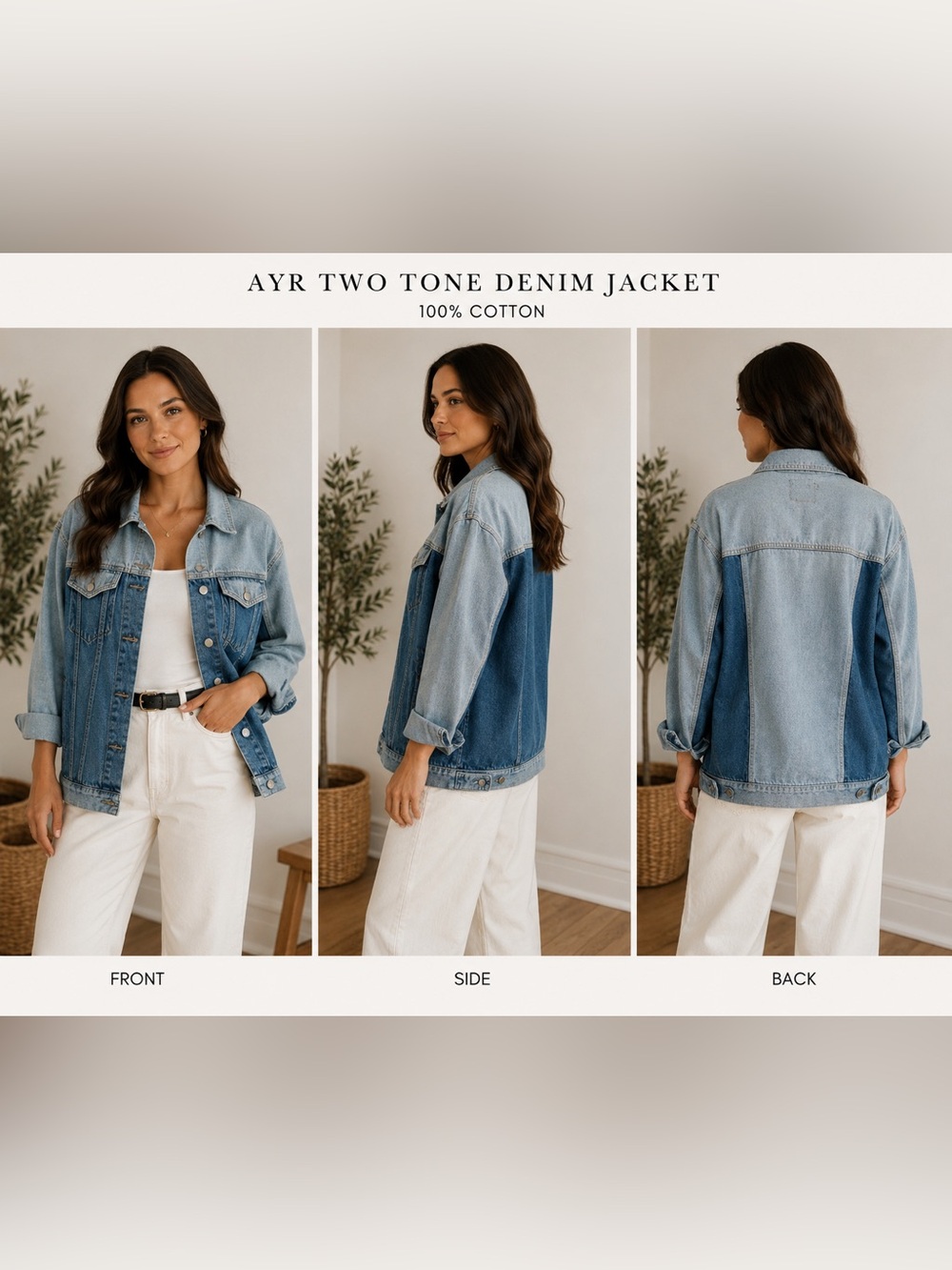 AYR Two-Tone Denim Jacket in Light Blue and Dark Blue